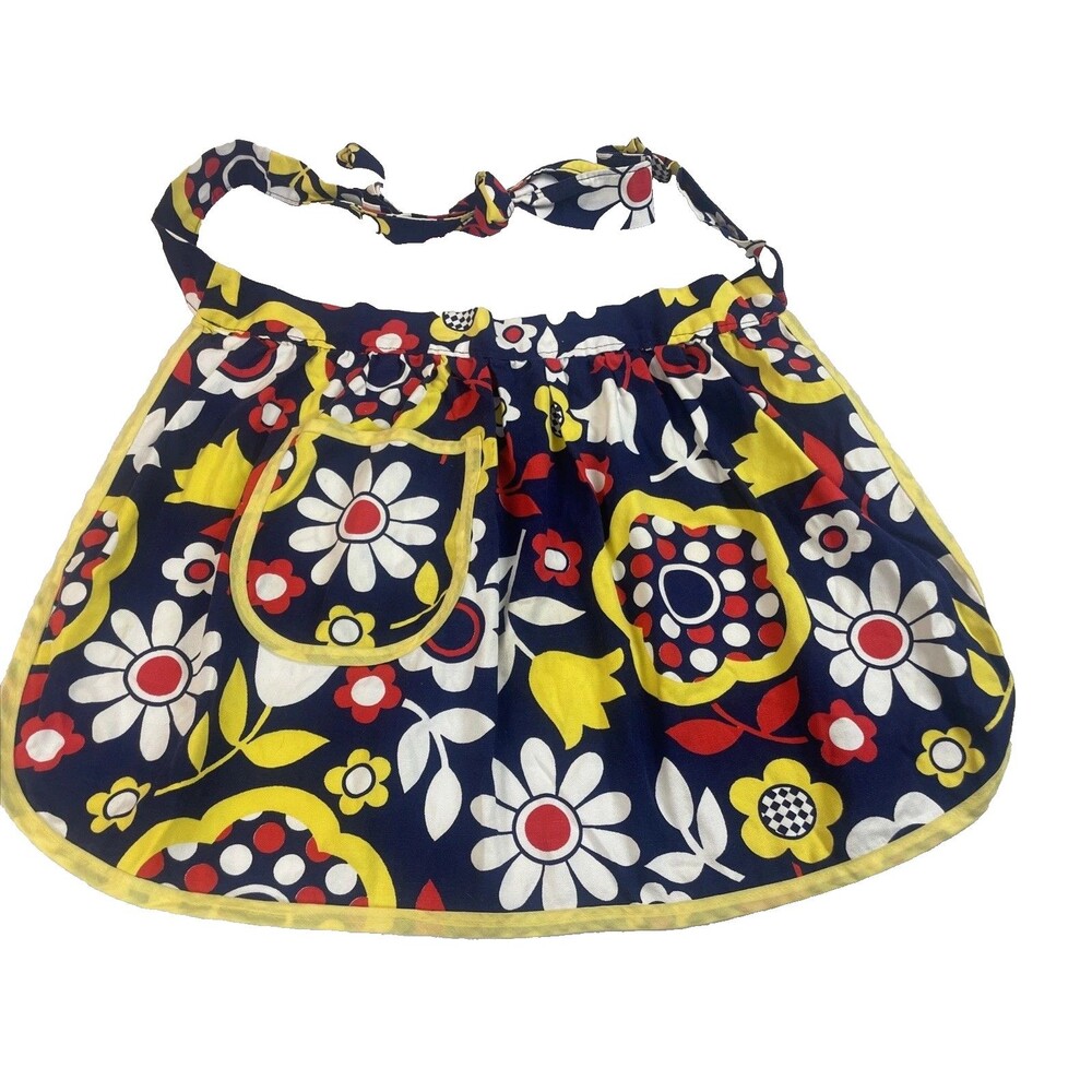 Vintage Handmade Half Waist Pleated Apron w/ Pocket Flower Power Groovy Retro